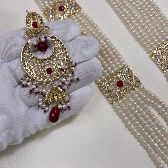 Indian Pakistani long necklace for wedding ceremony gold and red color #173 - Picture 10 of 15